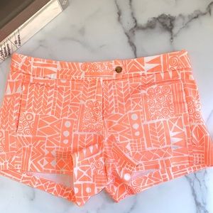 J CREW City Fit Shorts Coral & White Aztec Print SZ 8